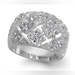 NWT Charter Club Silver Plate Crystal Mesh Wide Ring